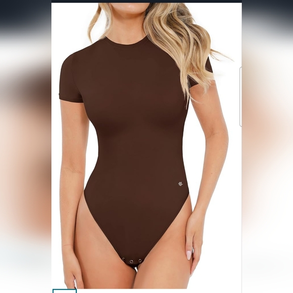 Popilush Mocca Short Sleeve Round Neck Casual Shapewear Bodysuit Size Medium - Picture 1 of 11